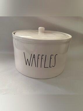 Rae Dunn White Ceramic 'Waffles' Storage Canister with Lid